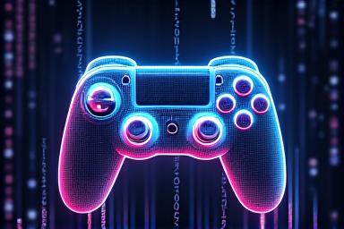 ゲームコントローラーとコードの抽象的な画像